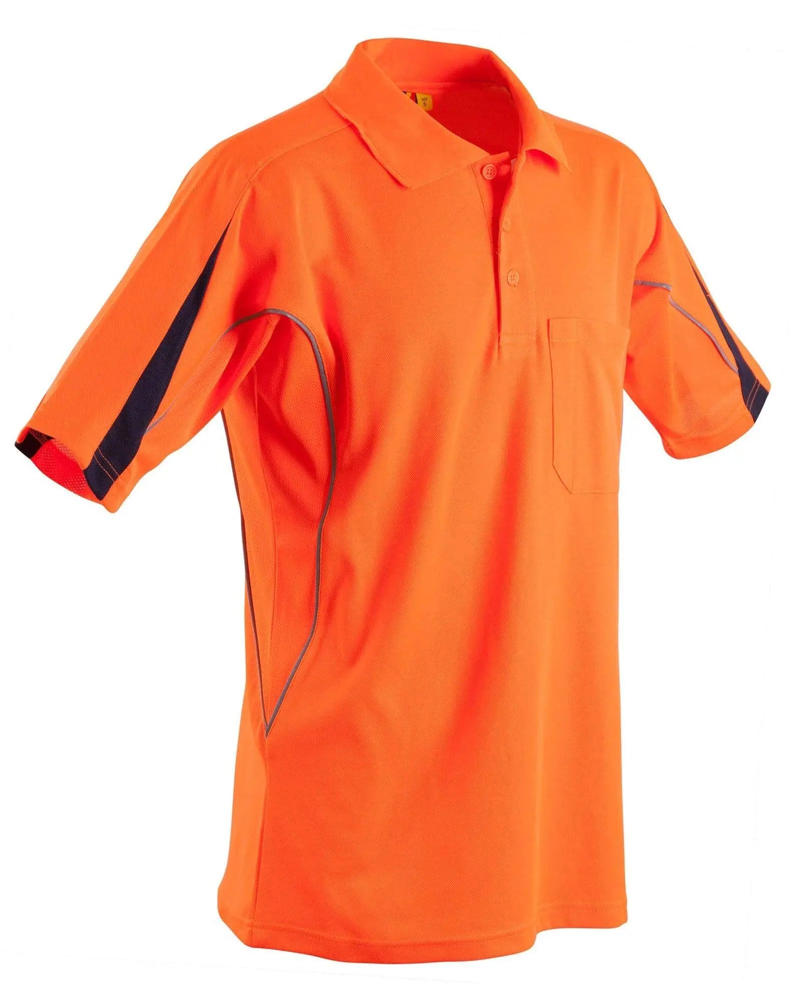 Hi-vis Legend Short Sleeve Polo Mens' SW25A Work Wear Australian Industrial Wear S Fluoro Orange/Navy